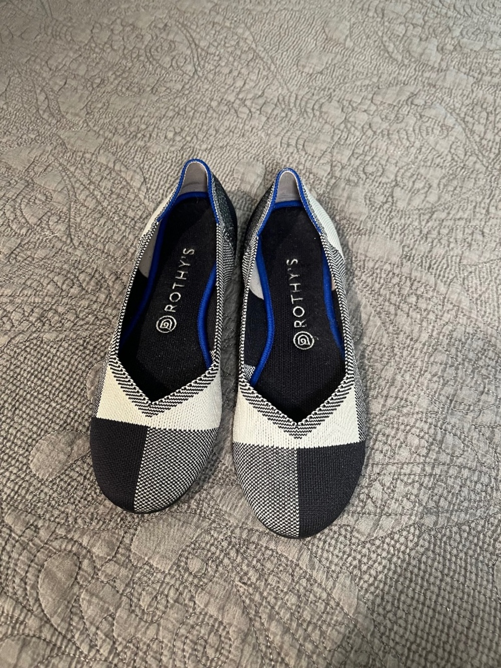 Rothy’s Ballerina Dove Gray Plaid Shoes 9.5 (Runs Small) Good Shape, Comfy!
